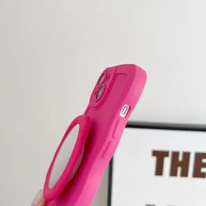 Flüssige Silikon Handyhülle mit Make-up Spiegel und Ständer passend für iPhone 14 Pro