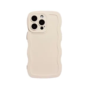Cover per cellulare in silicone ondulato, protezione antiurto fotocamera, design beige.