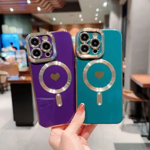 Dettagli della custodia per telefono magnetica galvanizzata di lusso con anello a cuore.