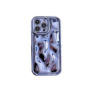Electroplated liquid metal wavy phone case for iPhone, stylish glossy mirror protective cover.