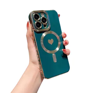 Custodia per cellulare magnetica per iPhone con motivo a cuore e carica wireless