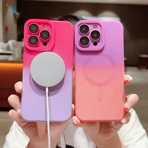 Gekleurde magnetische siliconen telefoonhoes met kamerabescherming voor iPhone 14 15 Pro