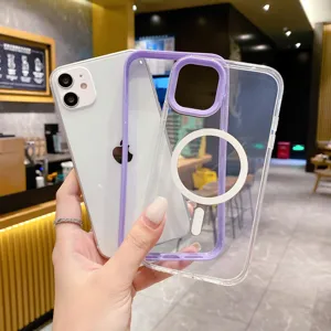 Transparente magnetische Schutzhülle mit lila Rand kompatibel für stoßfestes Handycase