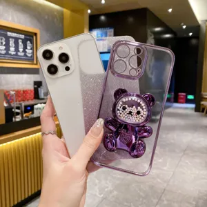 Coque de téléphone transparente brillante perles ours souple en silicone housse étui