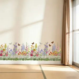 Stickers muraux autocollants jardin de fleurs et papillons pour décoration de chambre