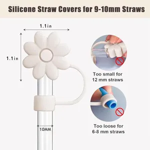 Silicone daisy straw cover 9-10mm reusable straw topper cute dust-proof cap for tumbler cup