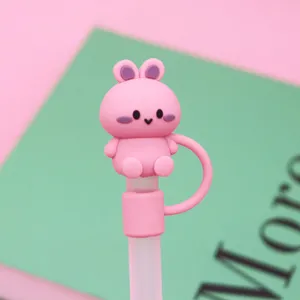 Cute pink cartoon animal silicone straw topper dust cover for 10mm cups detail view