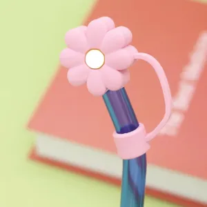 Cute silicone straw cover flower dust plug for 10mm reusable straws cup accessories