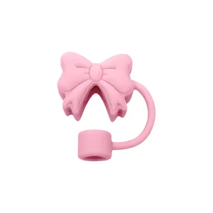 Copertura per cannuccia in silicone rosa a fiocco antipolvere accessorio carino