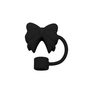 Copertura per cannuccia in silicone nero fiocco, tappo antipolvere carino per tazze.
