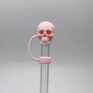 Copertura per cannnuccia in silicone teschio rosa cappuccio antipolvere carino per bicchieri
