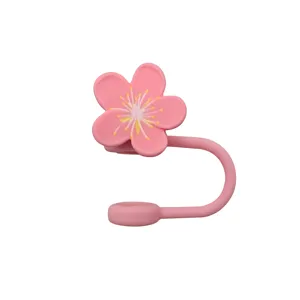 Rosa fiore di pesco copertura per cannnuccia tappo antipolvere per tazze 10mm silicone carino.