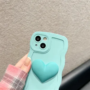Mint green silicone wave phone case with 3d heart compatible with apple iphone 14 13