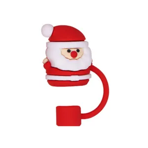Bouchon de Paille Père Noël en Silicone Couverture Anti-Poussière pour Tasse 10mm