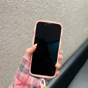 Pink wavy silicone phone case for iPhone with cute hand lanyard soft protective case cover