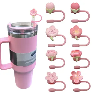 Copri Pannocchia in Silicone con Fiore di Pesco Per Cannucce da 10mm Carino Copertura Antipolvere Accessori per Tazza Uso Quotidiano