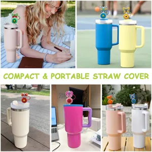 Large capacity insulated tumbler with cute butterfly flower straw cover dust proof cup set.