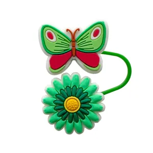 Silicone Straw Cover Cap Butterfly Flower Tumbler Straw Topper Dustproof Fit 10mm Cups