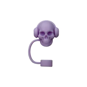 Silikon Strohhalm Abdeckung lila Totenkopf Kopfhoerer Design Staubkappe fuer Becher Zubehoer