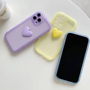 iPhone 13 Pro Max 3D hartje telefoonhoesje zachte TPU beschermhoes effen pastelkleur
