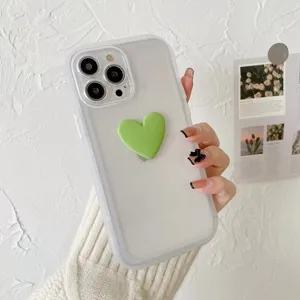 Transparant iPhone hoesje met schattige 3D groen hart houder, slanke TPU beschermhoes.