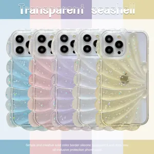 Cover per Telefono TPU Stella Glitter Conchiglia 3D Stile Giapponese Per iPhone 14 13 15 Pro Max Custodia Protettiva Trasparente