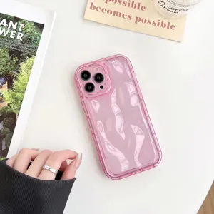 Pink wavy silicone phone case for iPhone, aesthetic protective back cover accessory detail.