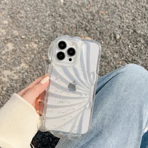 Cover per telefono trasparente con conchiglia di stelle glitter, design onde per iPhone.