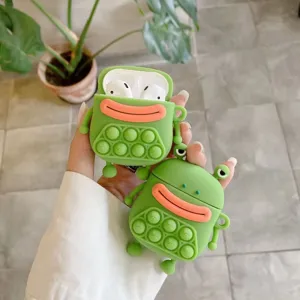 Coque de protection en silicone grenouille dessin animé pour Airpods Pro, design mignon.