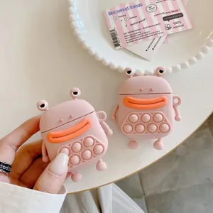 Mignon étui en silicone grenouille bouche de saucisse pour AirPods Pro avec bulle anti stress