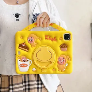 Silicone iPad case with 360-degree rotating stand, cute cartoon star design and handle.