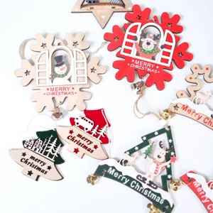 Christmas wooden hanging ornaments hollow deer snowman tree holiday party decor pendants