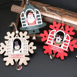 Christmas wooden hanging ornaments set, hollow snowman reindeer tree decor, festive holiday supplies