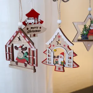 Christmas wooden hanging ornaments multi-layer hollow elk Santa tree holiday decor items