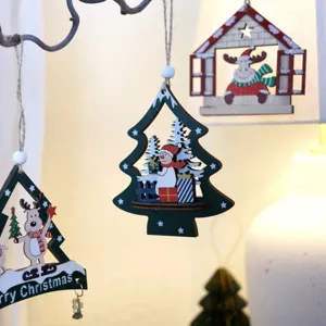 Christmas multi-layer hollow wooden pendant elk snowman Christmas tree holiday hanging decor