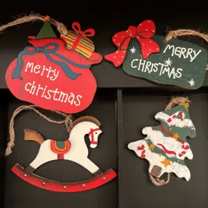 Christmas wooden hanging ornaments set holiday tree decorations rustic wooden tags