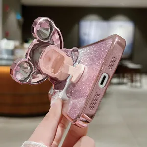Diamanten beren standaard iPhone hoesje met verloop glitter en gegalvaniseerde rand.
