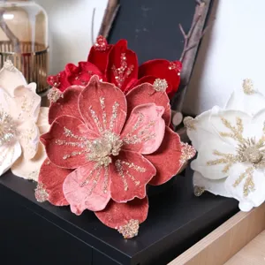 Velvet glitter Christmas flower decoration for DIY wreath craft holiday party supplies