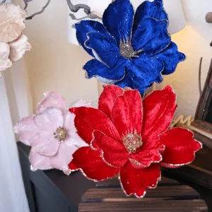 Velvet Christmas flower artificial glitter gold edge holiday wreath home party decor