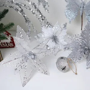 Silver sequin hollow Christmas butterfly and flower tree decoration for holiday party props.