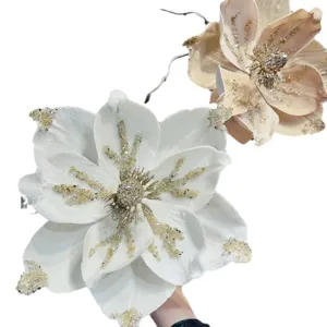 Christmas velvet glitter flower rhinestone artificial floral DIY wreath decor wholesale