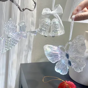 DIY Christmas iridescent clear acrylic ornament bell butterfly hanging decor for tree