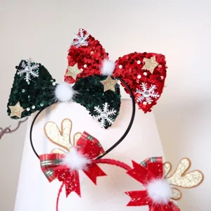 Christmas sequin bow headband festive party hair hoop cute deer antler hair accessory