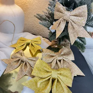 Noel decoration noeud paillete doree pour arbre fete DIY emballage cadeau accessoires.