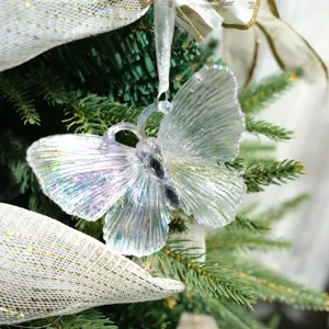 Transparent acrylic butterfly Christmas tree ornament hanging decor for holiday party details.