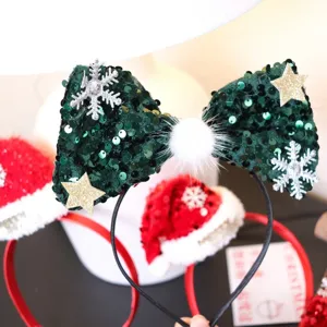 Christmas sequin bow headband party holiday photo prop festive hair accessories green