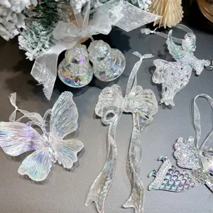 DIY Christmas Acrylic Hanging Ornament Colorful Transparent Bell Butterfly Angel Pendant Christmas Tree Decoration