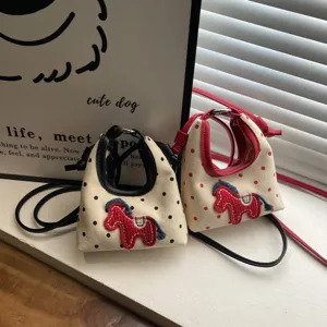 Lindos mini bolsos de lunares con parche de poni animado y correas ajustables