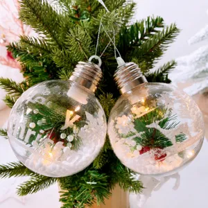 Palla decorativa natalizia trasparente Ornamenti appendibili per albero di Natale con luce LED incandescente Pendente per finestra Decorazione per la casa per feste