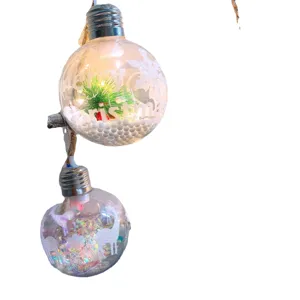 Palla di Natale Trasparente 8cm Decorazione Sospesa con Luce LED e Mini Albero